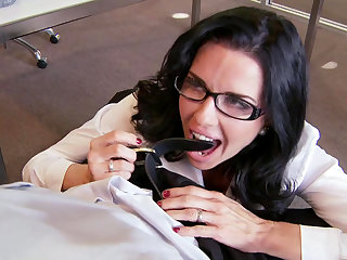 Dark-haired Veronica gets cum on glasses