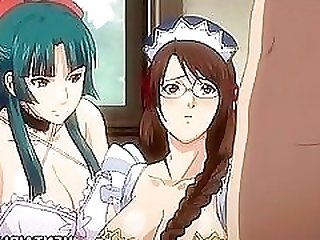 Busty hentai maids group oralsex and facial cumshot