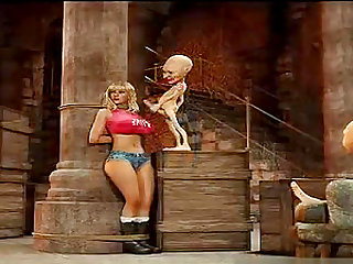 Two funny goblins catch busty blonde