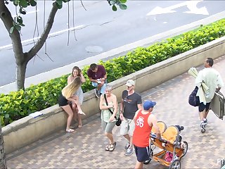 Outdoor performance with bikini ladies kissing and fingering beach sex